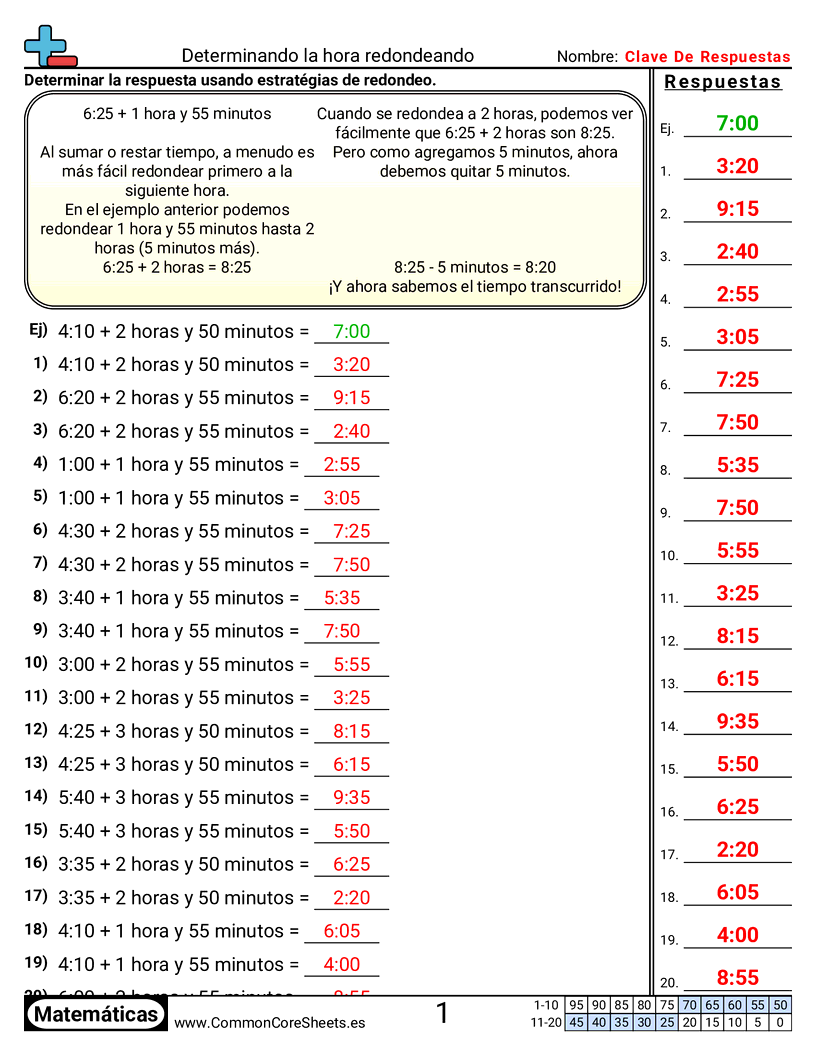 Ejercicios  de tiempo - determinar-la-hora-usando-redondeo worksheet