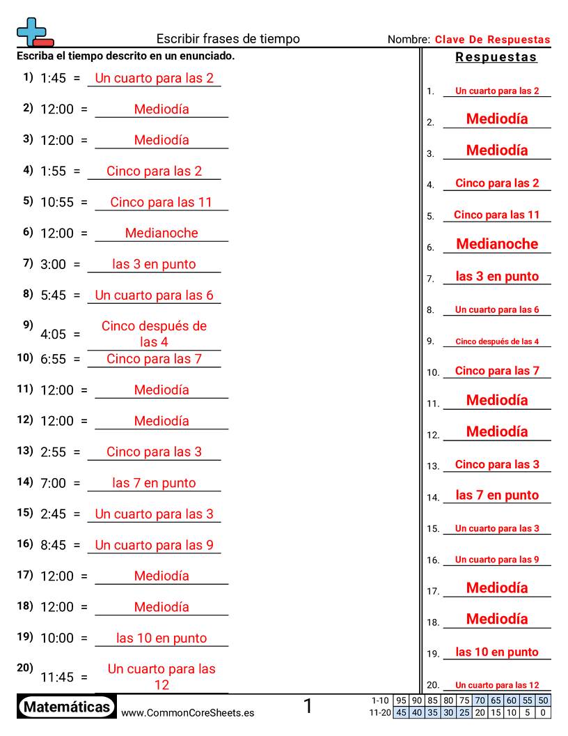 Escribir expresiones de tiempo worksheet preview