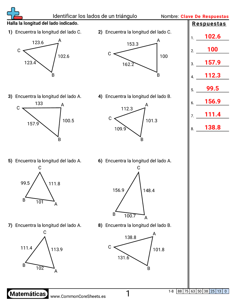 Identificar lados de triángulos worksheet preview