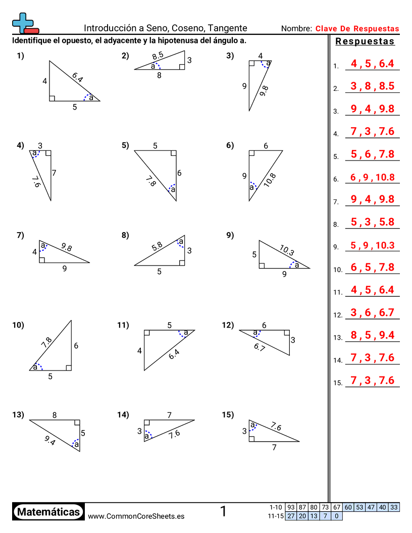 Introducción a seno, coseno y tangente worksheet preview